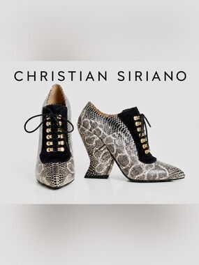 Christian Siriano Gold Snake Print Faux Fur Booties Sz 10